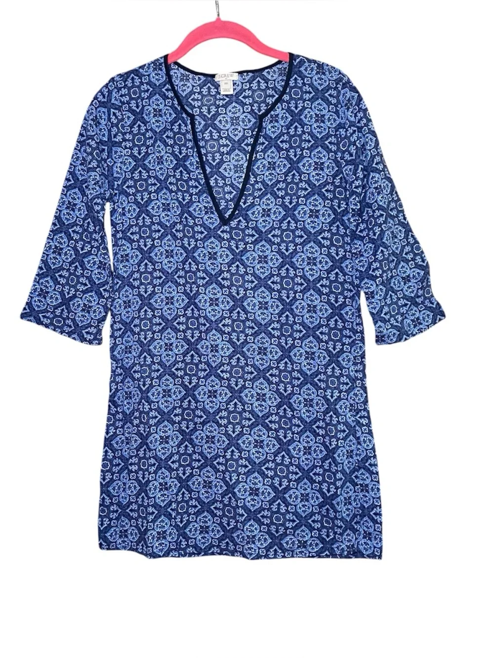 J. Crew Womens XXS Cotton Beach Cover Up Mini Dress Blue Geometric Boho